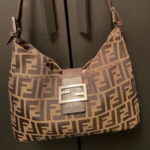 Fendi Brown Zucca Monogram Hobo Shoulder Bag with FF Buckle